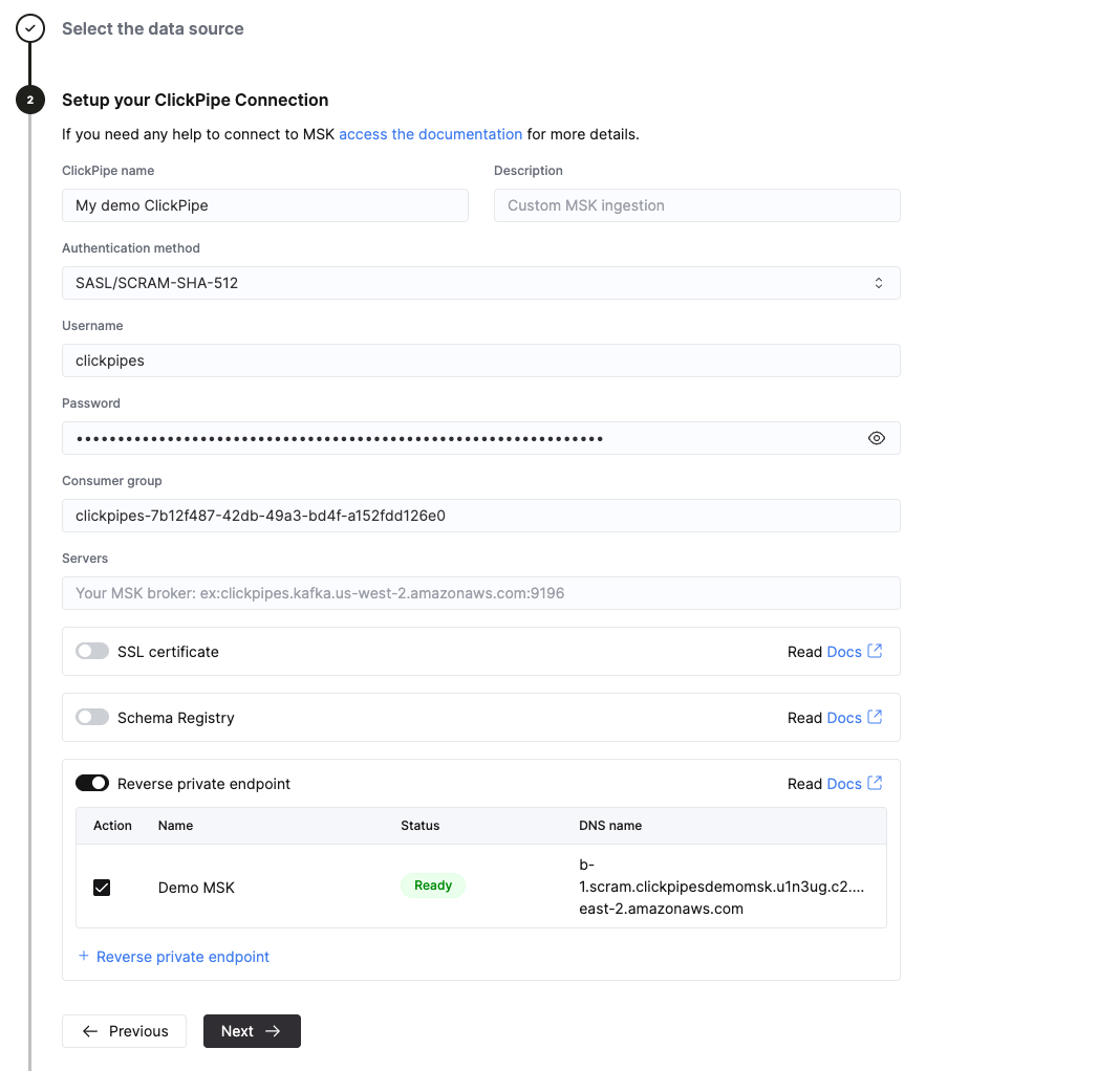 Выберите обратную приватную конечную точку
